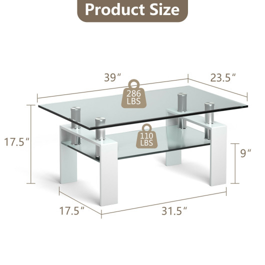Modern Glass Coffee Table with Metal Legs and Storage Shelves 5 Modern Glass Coffee Table with Metal Legs and Storage Shelves - Image 5