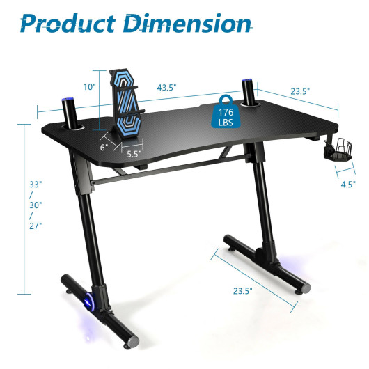 Height Adjustable Gaming Desk with LED Lights and Cup Holder 5 Height Adjustable Gaming Desk with LED Lights and Cup Holder - Image 5
