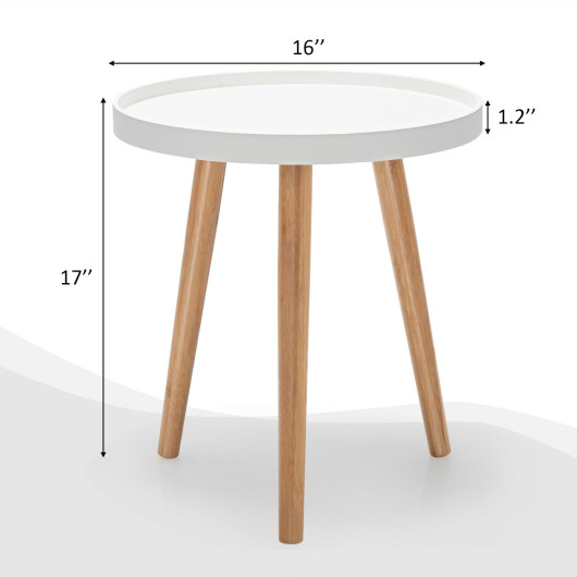 Compact Round Side Table with Wooden Tray and Bamboo Legs 5 Compact Round Side Table with Wooden Tray and Bamboo Legs - Image 5