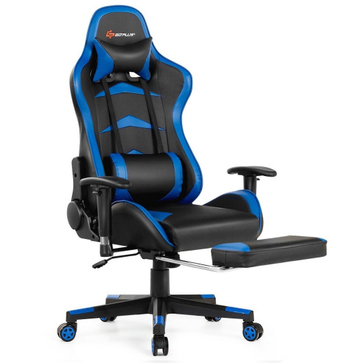 Blue Adjustable Massage Gaming Chair with Footrest and Lumbar Support 3 Blue Adjustable Massage Gaming Chair with Footrest and Lumbar Support - Image 3