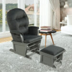 Wood Glider Chair and Ottoman with Cushioned Armrests (Set of 2)