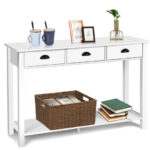 White Wooden Console Table with Drawers and Shelves for Storage