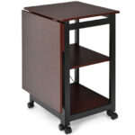 Folding Computer Desk with Storage Shelves and Lockable Wheels