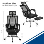 Ergonomic Recliner Mesh Office Chair with Adjustable Footrest Black