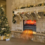 Electric Fireplace Log Heater with Adjustable Flame Brightness Black