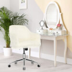Modern Beige Faux Fur Swivel Office Chair with Armrests