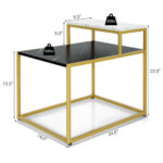 2-Tier White End Table with Metal Frame and Storage Shelf