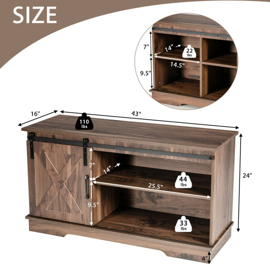 Farmhouse Sliding Barn Door TV Stand Dark Walnut 43 Inches 5 Farmhouse Sliding Barn Door TV Stand Dark Walnut 43 Inches - Image 5