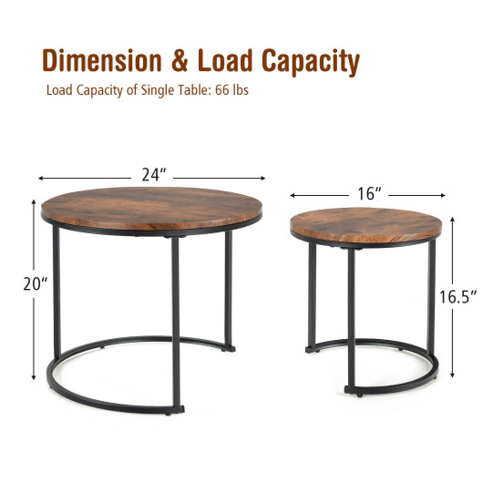 Rustic Round Nesting Coffee Tables with Adjustable Feet (Set of 2) 5 Rustic Round Nesting Coffee Tables with Adjustable Feet (Set of 2) - Image 5