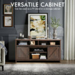 Farmhouse Sliding Barn Door TV Stand with Adjustable Shelves