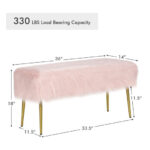 Faux Fur Ottoman Bench with Gold Legs for Living Room