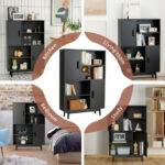 Modern Storage Cabinet with Doors Shelves and Rubberwood Legs
