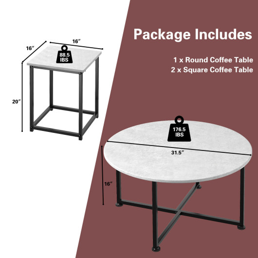 Modern Faux Marble Coffee Table and Side Tables with Steel Base (Set of 3) 4 Modern Faux Marble Coffee Table and Side Tables with Steel Base (Set of 3) - Image 4