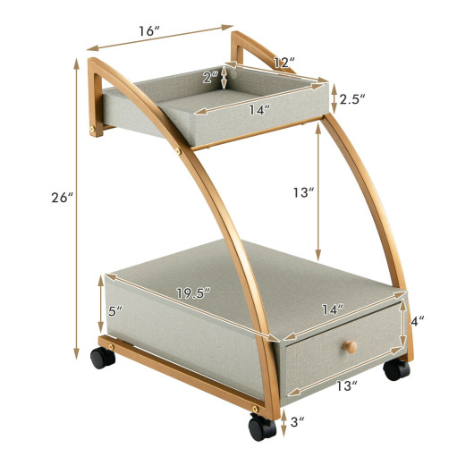 Gray 2-Tier Rolling End Table with Tray and Drawer 5 Gray 2-Tier Rolling End Table with Tray and Drawer - Image 5