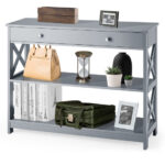 3 Tier Console Table with Drawer and Storage Shelves