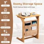 Bamboo L-Shaped End Table with Storage Bag Space-Saving Design