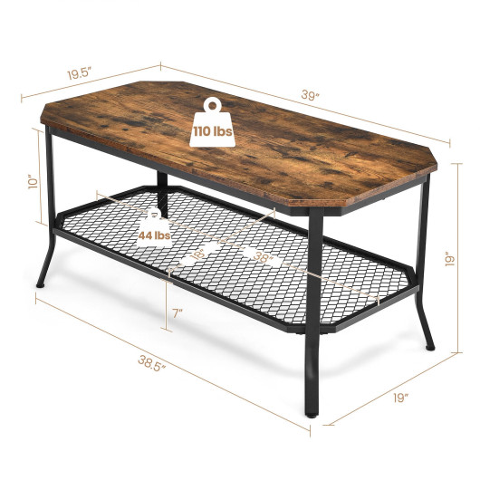 Industrial Coffee Table with 2-Tier Storage Shelf Rustic Brown 5 Industrial Coffee Table with 2-Tier Storage Shelf Rustic Brown - Image 5