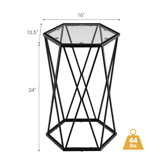 Hexagonal Glass Top End Table with Metal Frame 5 Hexagonal Glass Top End Table with Metal Frame - Image 5