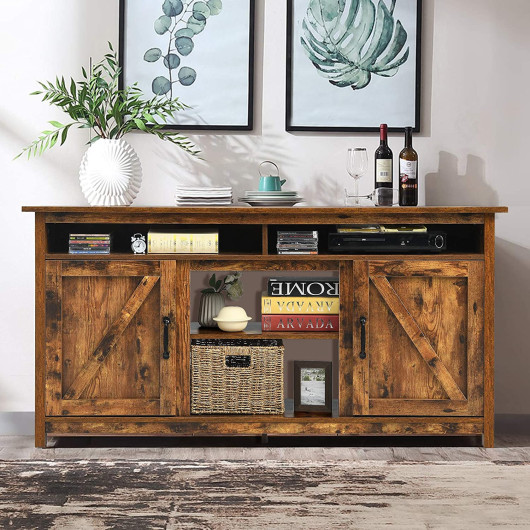 Industrial TV Stand with Storage Shelves and Cabinets Brown 2 Industrial TV Stand with Storage Shelves and Cabinets Brown - Image 2