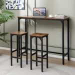 Rustic Brown Industrial Bar Stools with Footrests and Adjustable Pads (Set of 2)