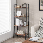 Rustic Brown 4 Tier Open Bookshelf with Metal Frame