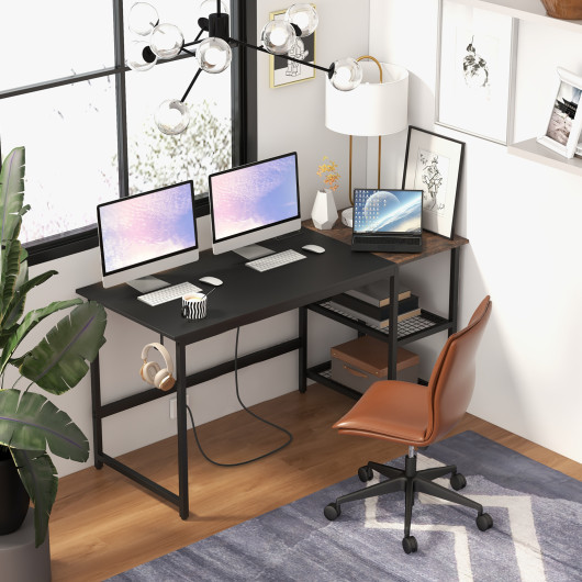 Industrial 59 Inch Computer Desk with Shelves and Side Hook 2 Industrial 59 Inch Computer Desk with Shelves and Side Hook - Image 2