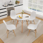 Space-Saving Round Dining Table Set with Beechwood Legs (5-Piece)