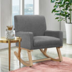 Gray Upholstered Rocking Chair with Solid Wood Base