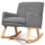 Gray Upholstered Rocking Chair with Solid Wood Base