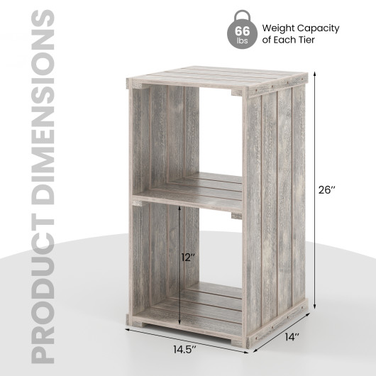 Rustic 2-Cube Storage Shelf with Slatted Wood Design - Image 5