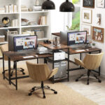 Rustic Brown 2-Person Desk with Power Outlet and Printer Stand 8 Rustic Brown 2-Person Desk with Power Outlet and Printer Stand