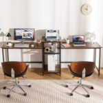 Rustic Brown 2-Person Desk with Power Outlet and Printer Stand 9 Rustic Brown 2-Person Desk with Power Outlet and Printer Stand
