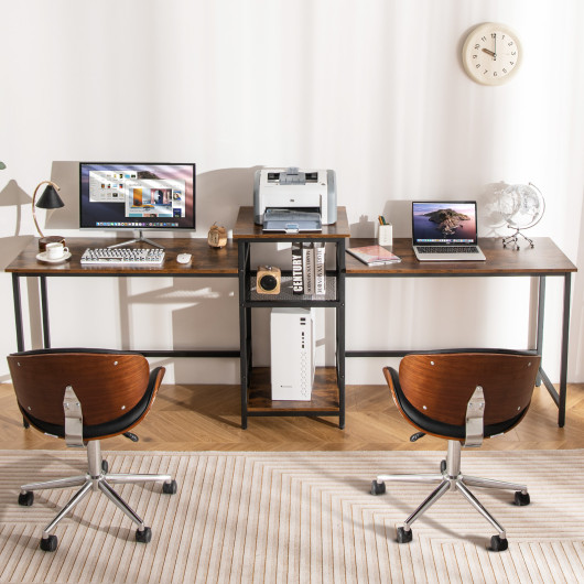 Rustic Brown 2-Person Desk with Power Outlet and Printer Stand 2 Rustic Brown 2-Person Desk with Power Outlet and Printer Stand - Image 2