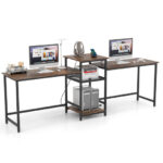 Rustic Brown 2-Person Desk with Power Outlet and Printer Stand 10 Rustic Brown 2-Person Desk with Power Outlet and Printer Stand