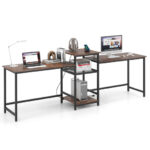 Rustic Brown 2-Person Desk with Power Outlet and Printer Stand 11 Rustic Brown 2-Person Desk with Power Outlet and Printer Stand