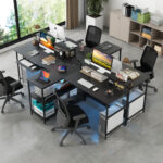 Reversible Double Desk with LED Lights and Ergonomic Monitor Stand