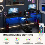 Reversible Double Desk with LED Lights and Ergonomic Monitor Stand