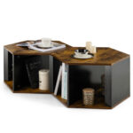 Hexagonal Stacking Side Tables with Storage for Living Room (Set of 2) 8 Hexagonal Stacking Side Tables with Storage for Living Room (Set of 2)