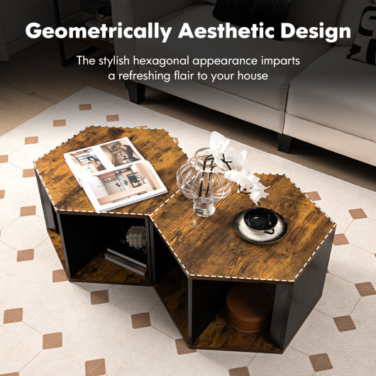 Hexagonal Stacking Side Tables with Storage for Living Room (Set of 2) 3 Hexagonal Stacking Side Tables with Storage for Living Room (Set of 2) - Image 3