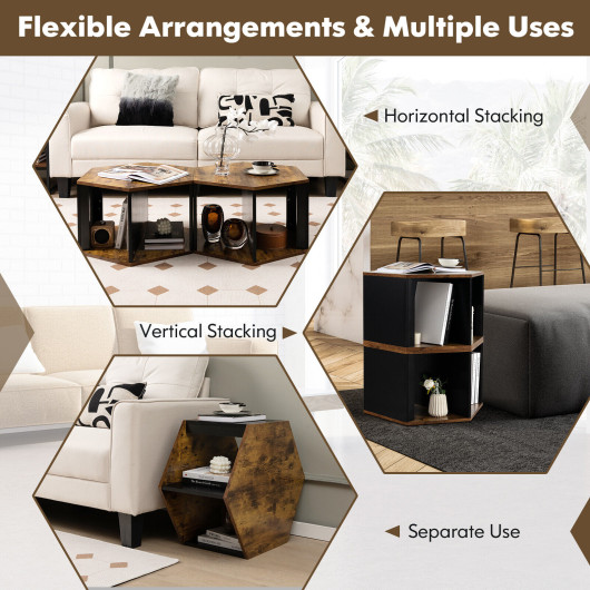 Hexagonal Stacking Side Tables with Storage for Living Room (Set of 2) 5 Hexagonal Stacking Side Tables with Storage for Living Room (Set of 2) - Image 5