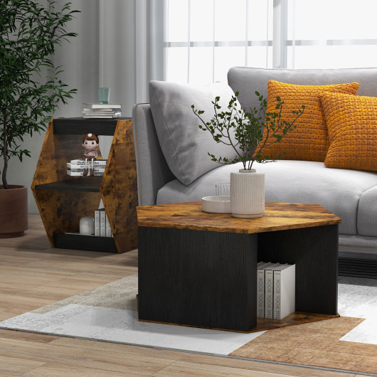 Hexagonal Stacking Side Tables with Storage for Living Room (Set of 2) 6 Hexagonal Stacking Side Tables with Storage for Living Room (Set of 2) - Image 6