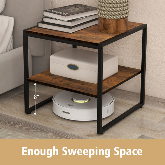 Industrial 2-Tier End Tables with Shelves Rustic Brown (Set of 2) 6 Industrial 2-Tier End Tables with Shelves Rustic Brown (Set of 2) - Image 6