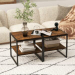 Industrial 2-Tier End Tables with Shelves Rustic Brown (Set of 2) 8 Industrial 2-Tier End Tables with Shelves Rustic Brown (Set of 2)