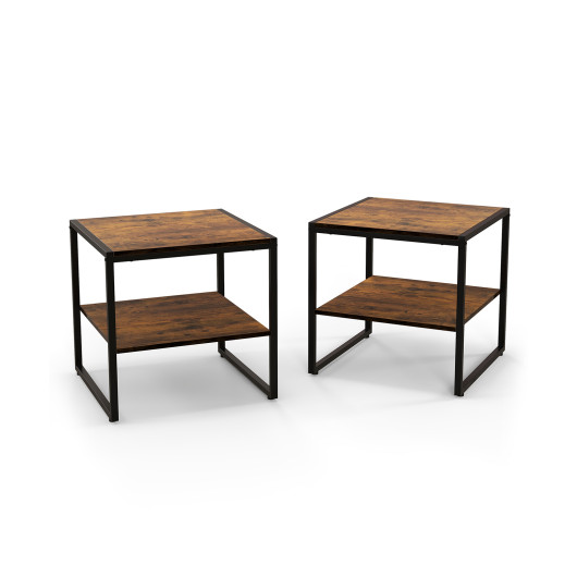 Industrial 2-Tier End Tables with Shelves Rustic Brown (Set of 2) 3 Industrial 2-Tier End Tables with Shelves Rustic Brown (Set of 2) - Image 3
