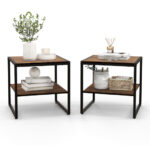 Industrial 2-Tier End Tables with Shelves Rustic Brown (Set of 2) 11 Industrial 2-Tier End Tables with Shelves Rustic Brown (Set of 2)