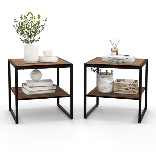 Industrial 2-Tier End Tables with Shelves Rustic Brown (Set of 2) 4 Industrial 2-Tier End Tables with Shelves Rustic Brown (Set of 2) - Image 4