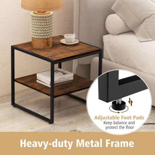 Industrial 2-Tier End Tables with Shelves Rustic Brown (Set of 2) 7 Industrial 2-Tier End Tables with Shelves Rustic Brown (Set of 2) - Image 7