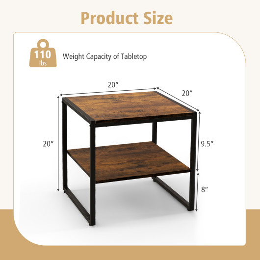 Industrial 2-Tier End Tables with Shelves Rustic Brown (Set of 2) 5 Industrial 2-Tier End Tables with Shelves Rustic Brown (Set of 2) - Image 5