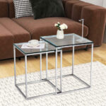 Modern Nesting Coffee Tables with Glass Top and Steel Frame (Set of 2) 8 Modern Nesting Coffee Tables with Glass Top and Steel Frame (Set of 2)