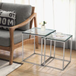 Modern Nesting Coffee Tables with Glass Top and Steel Frame (Set of 2) 9 Modern Nesting Coffee Tables with Glass Top and Steel Frame (Set of 2)